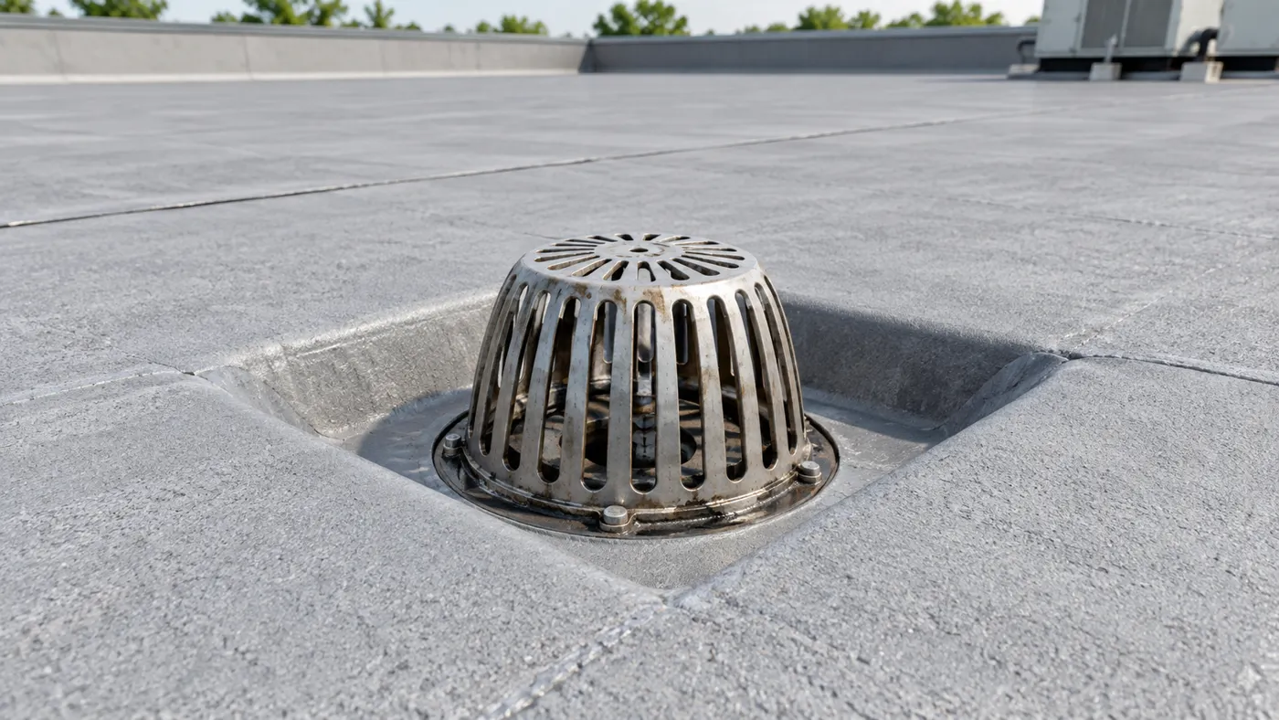 Commercial roof drain and recessed membrane sump